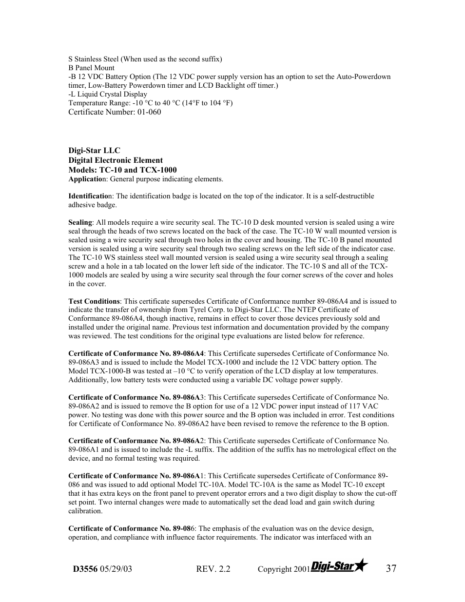 Digi-Star TCX-1000 SERIES User Manual | Page 37 / 38