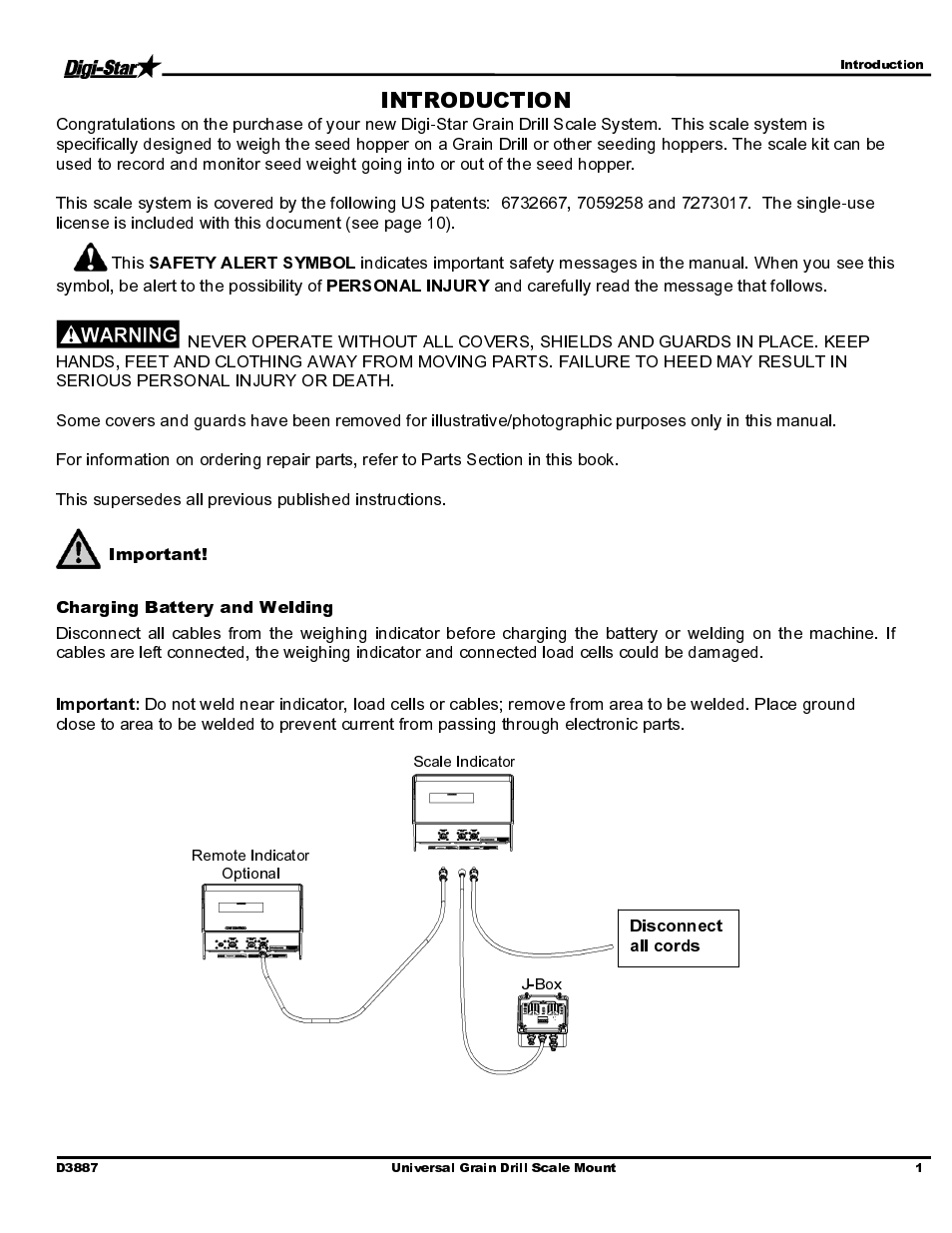 Important, Charging battery and welding | Digi-Star Universal Grain Drill System User Manual | Page 3 / 12