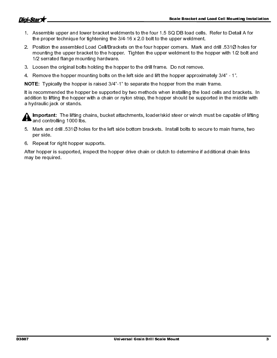 Important | Digi-Star Universal Grain Drill System User Manual | Page 5 / 12