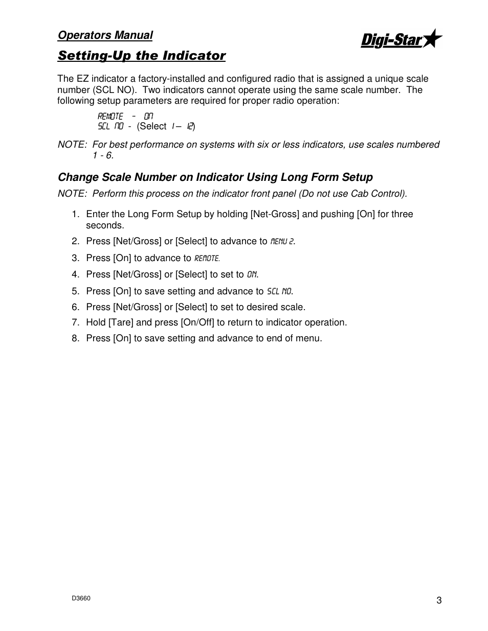 Operators manual | Digi-Star Cab Control 2000/V User Manual | Page 5 / 7