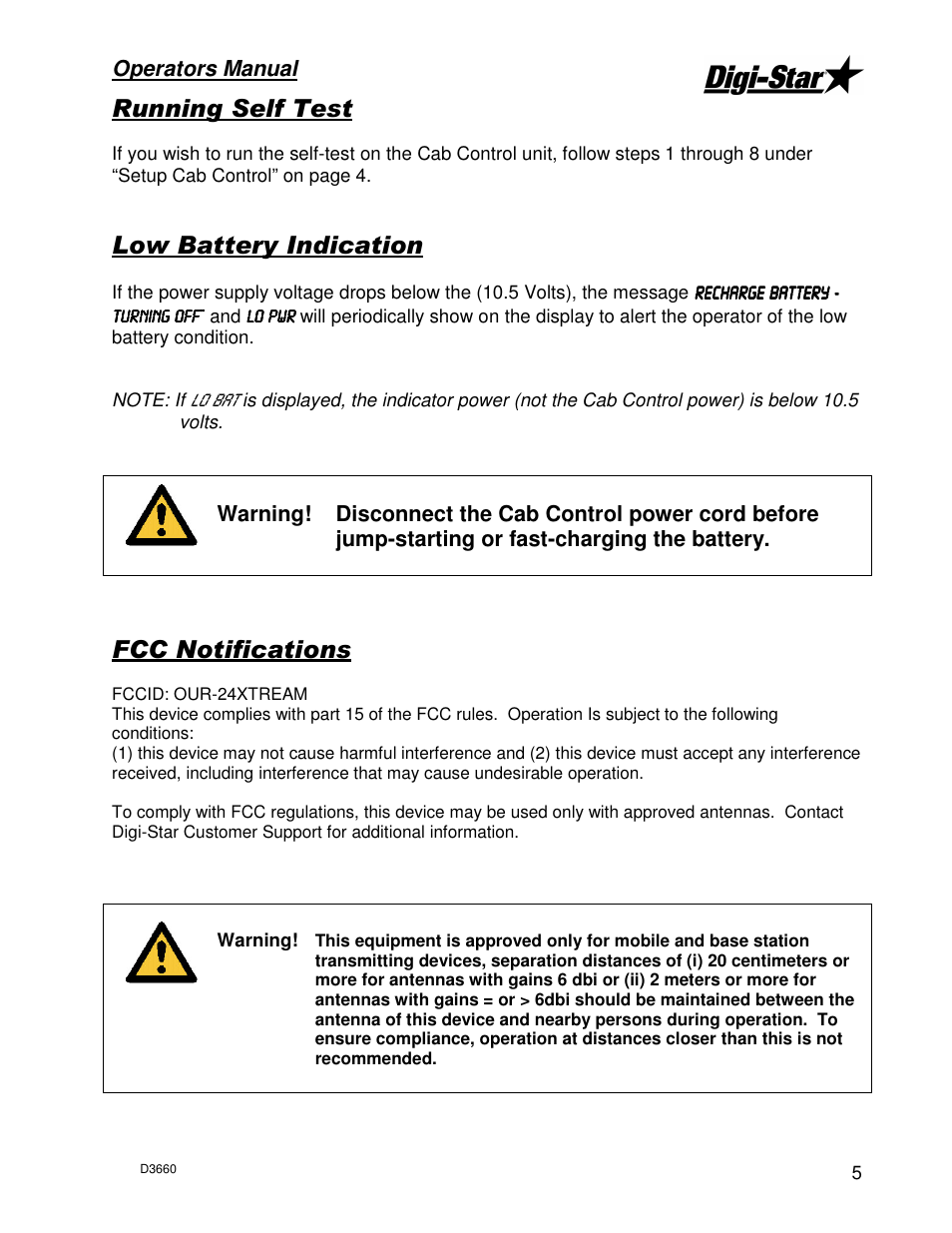 Operators manual | Digi-Star Cab Control 2000/V User Manual | Page 7 / 7