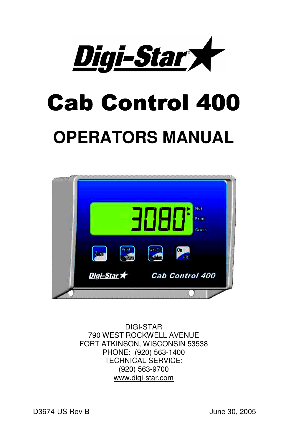 Digi-Star Cab Control 400 User Manual | 9 pages