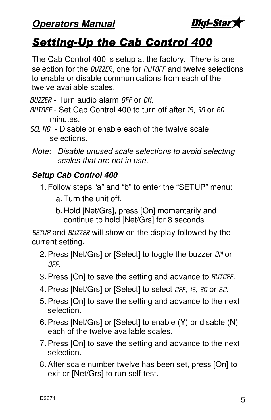 Operators manual | Digi-Star Cab Control 400 User Manual | Page 7 / 9