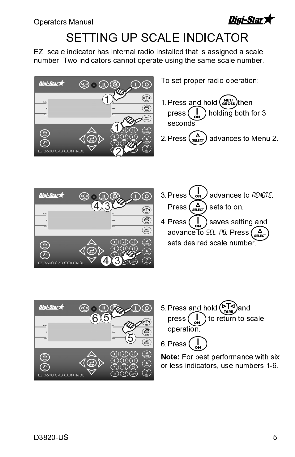 Setting up scale indicator | Digi-Star Cab Control 2400 User Manual | Page 5 / 8