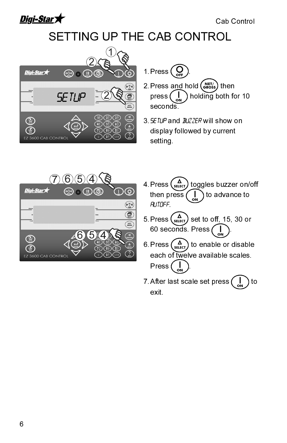 Setup, Setting up the cab control | Digi-Star Cab Control 2400 User Manual | Page 6 / 8