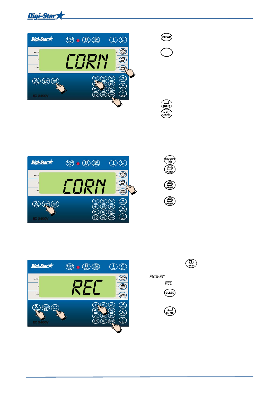Printing an ingredient name, Programming a new recipe, Corn | Digi-Star EZ3400(V) User Manual | Page 11 / 40