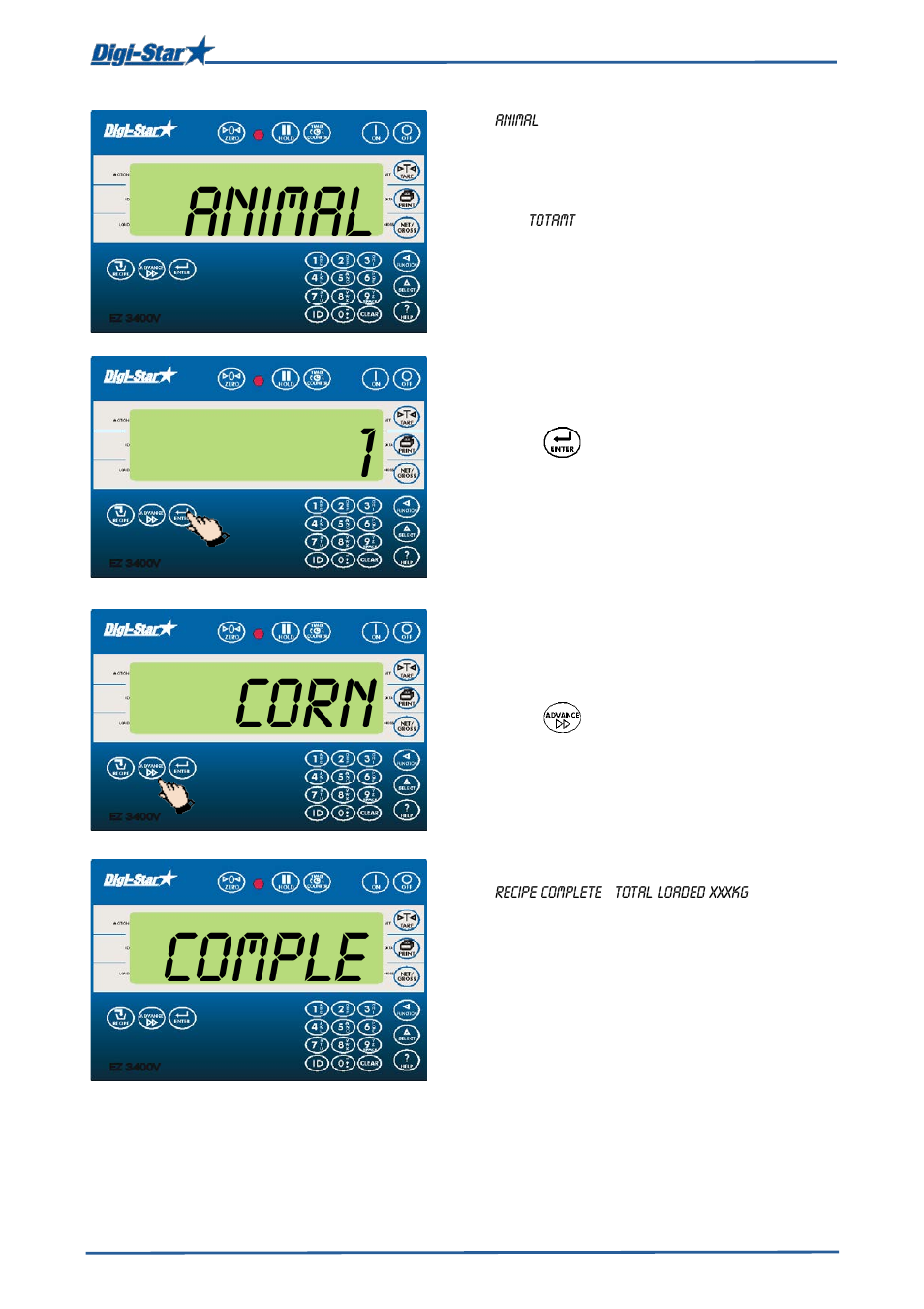 Animal 1, Corn, Comple | Digi-Star EZ3400(V) User Manual | Page 15 / 40