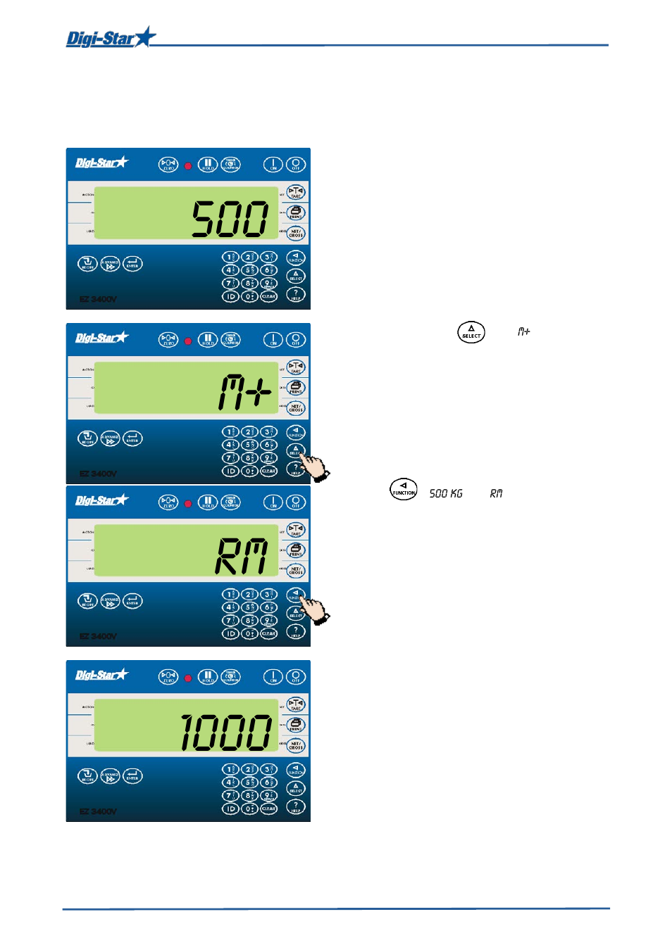 Memory functions, Using m+, rm and cm options | Digi-Star EZ3400(V) User Manual | Page 17 / 40