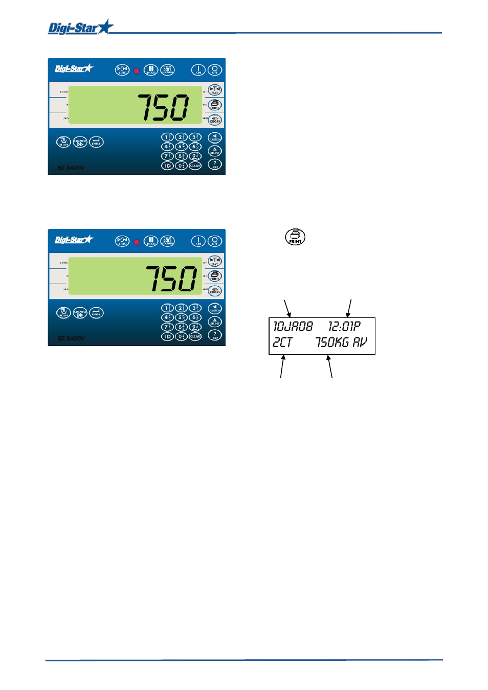 Printing average weight | Digi-Star EZ3400(V) User Manual | Page 20 / 40