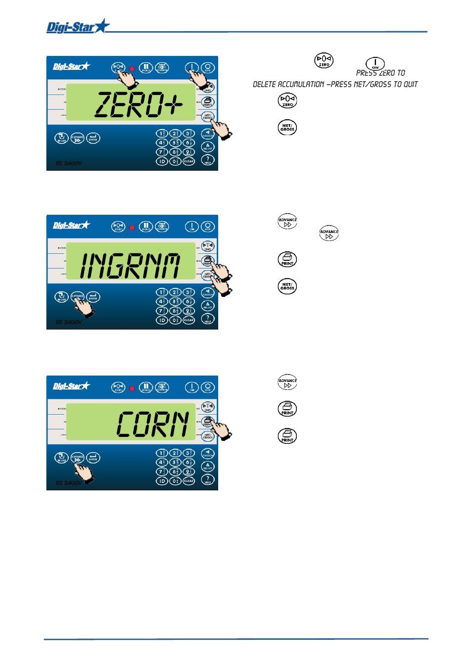 Zero, Ingrnm, Corn | Digi-Star EZ3400(V) User Manual | Page 26 / 40