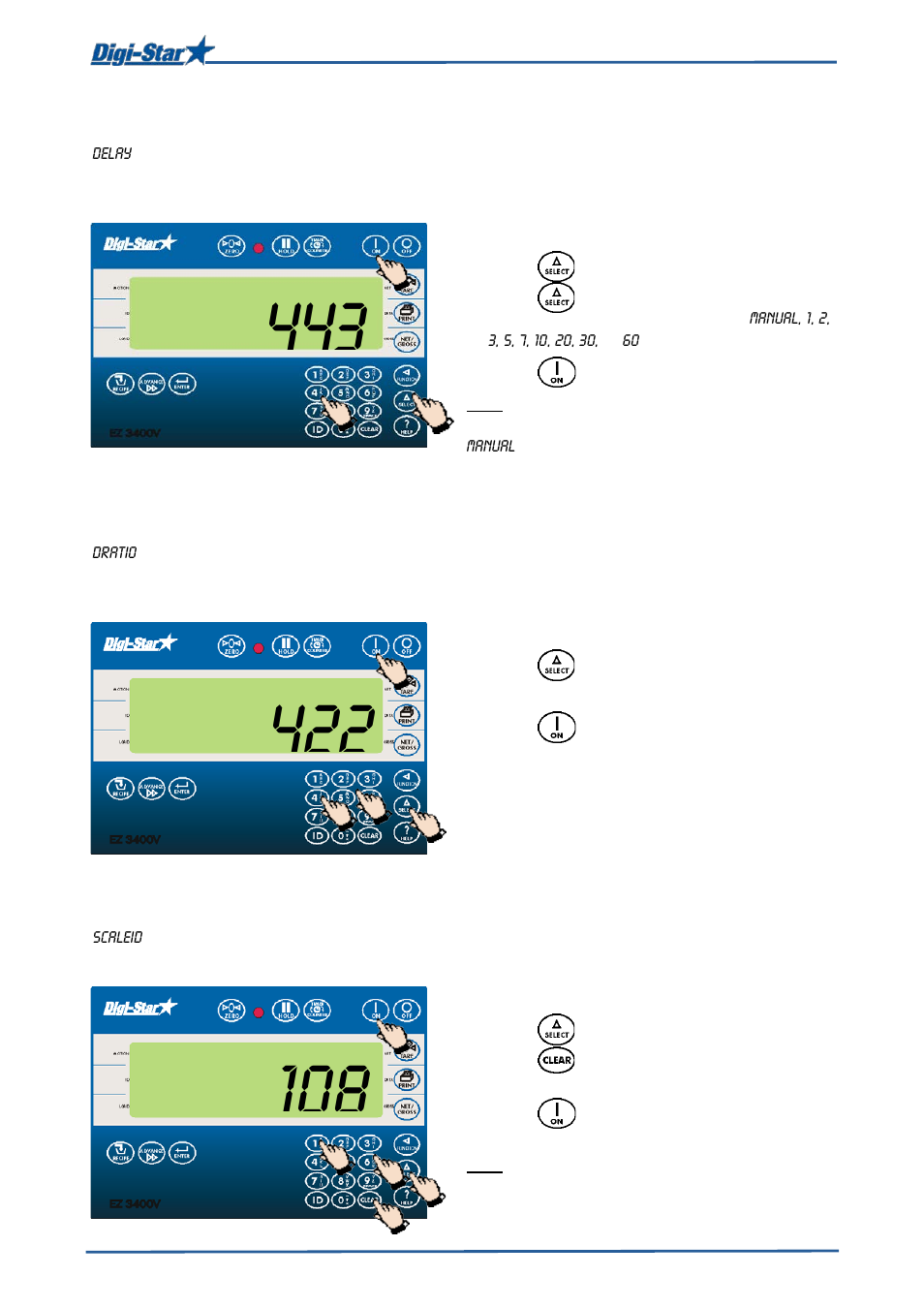 Delay time, Drive ratio, Weighing indicator id / feed mixer id | Digi-Star EZ3400(V) User Manual | Page 28 / 40