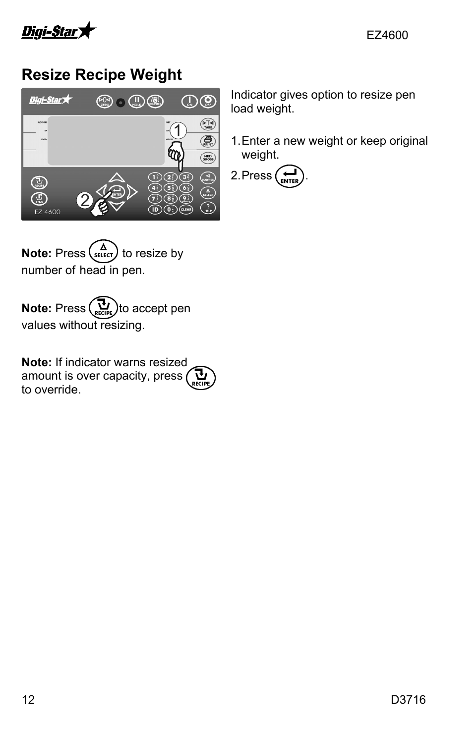 Resize recipe weight | Digi-Star EZ4600 User Manual | Page 12 / 35