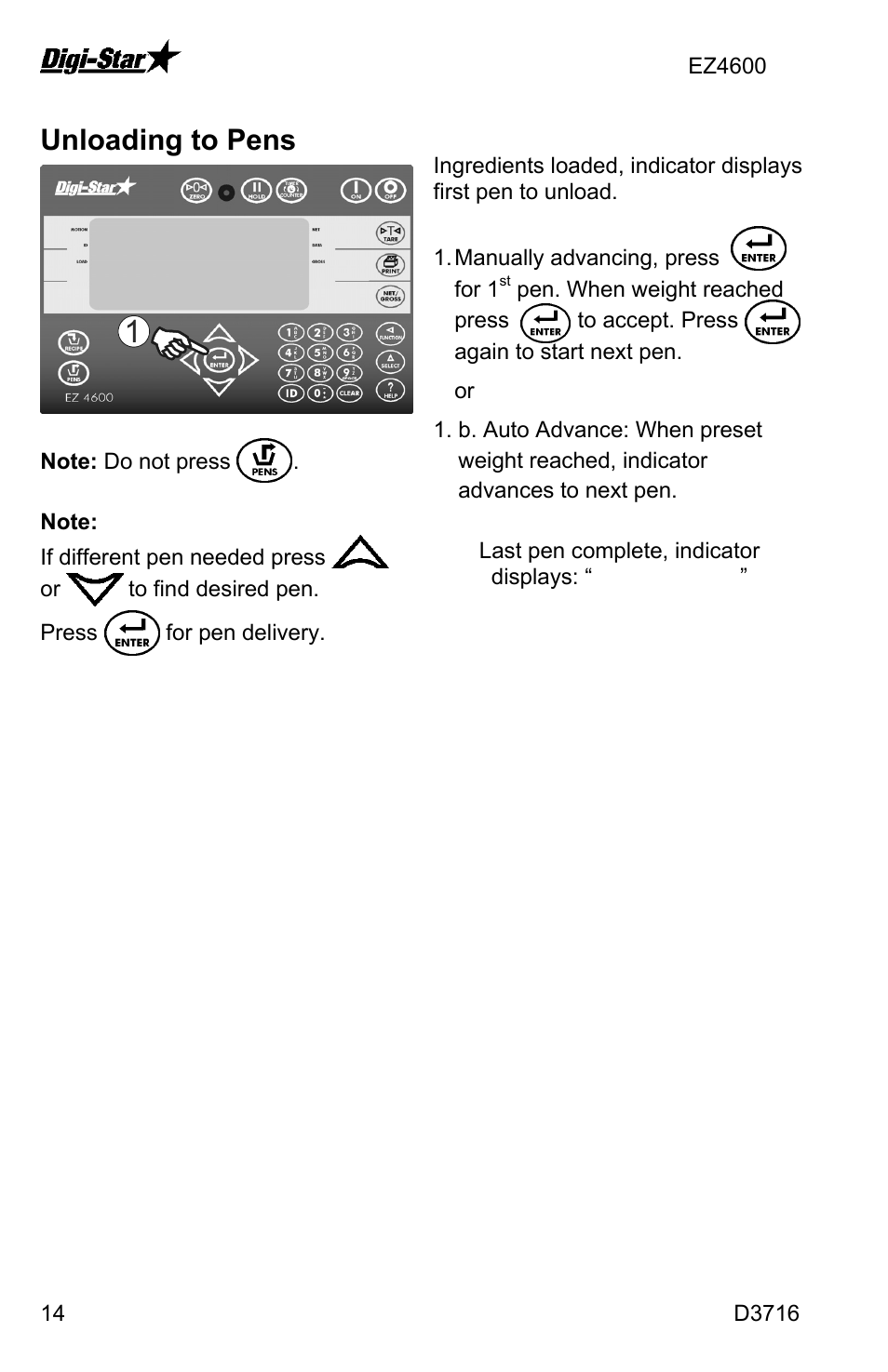 Unloading to pens, Start deliveries | Digi-Star EZ4600 User Manual | Page 14 / 35