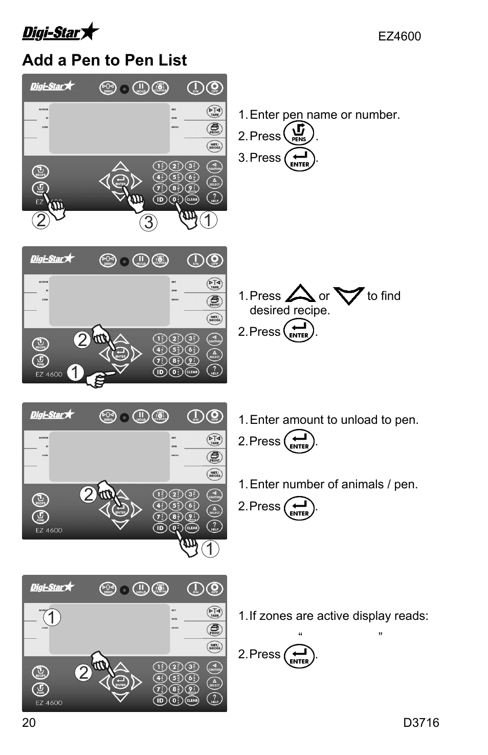 Add a pen to pen list | Digi-Star EZ4600 User Manual | Page 20 / 35