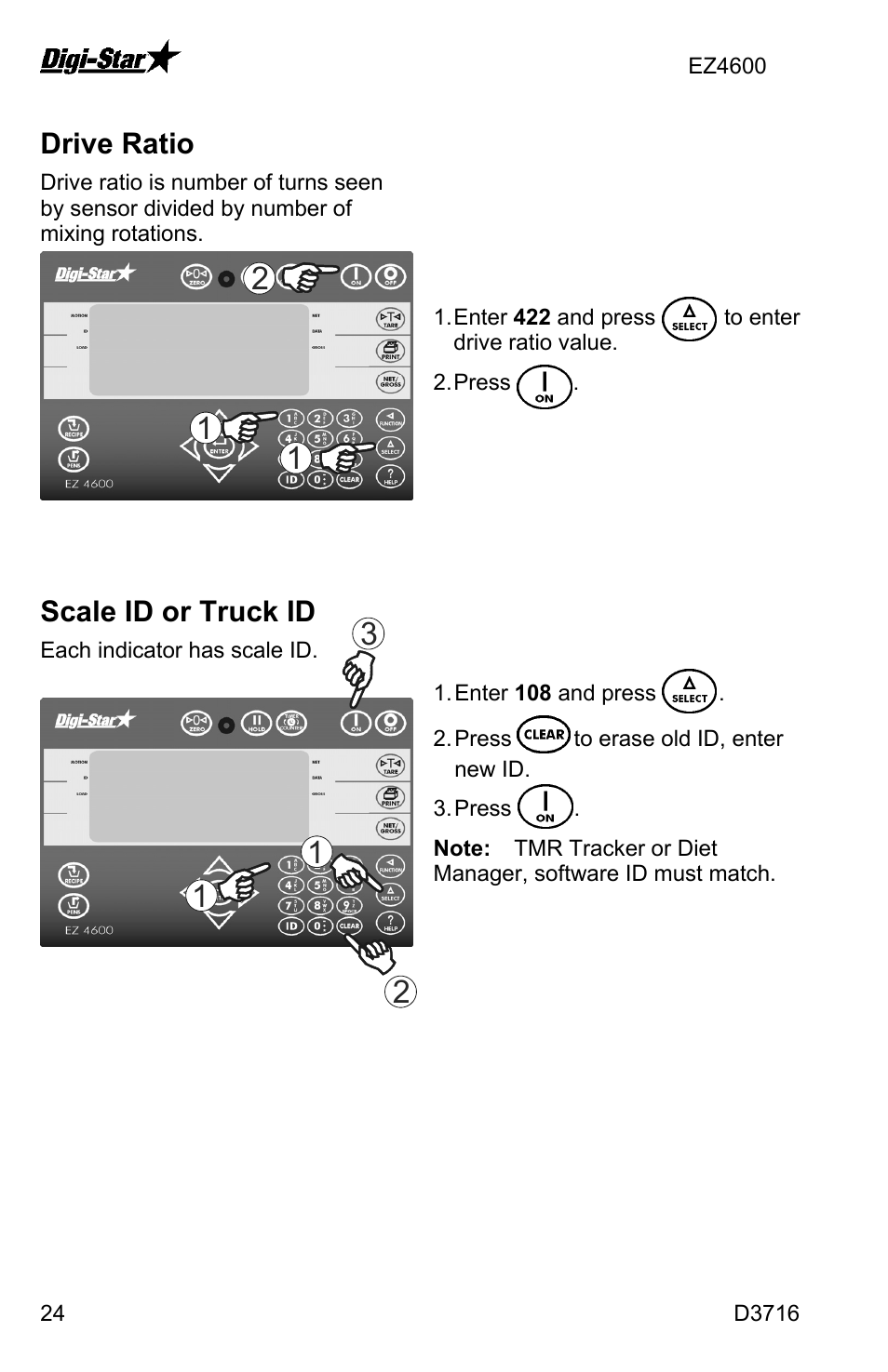 Drive ratio, Scale id or truck id | Digi-Star EZ4600 User Manual | Page 24 / 35