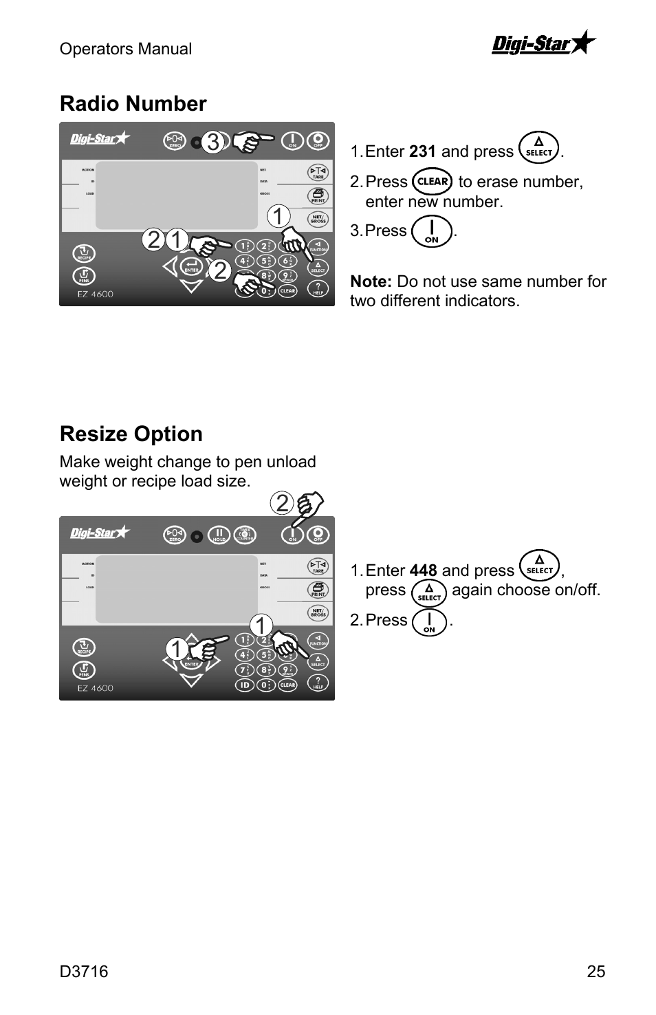 Radio number, Resize option | Digi-Star EZ4600 User Manual | Page 25 / 35
