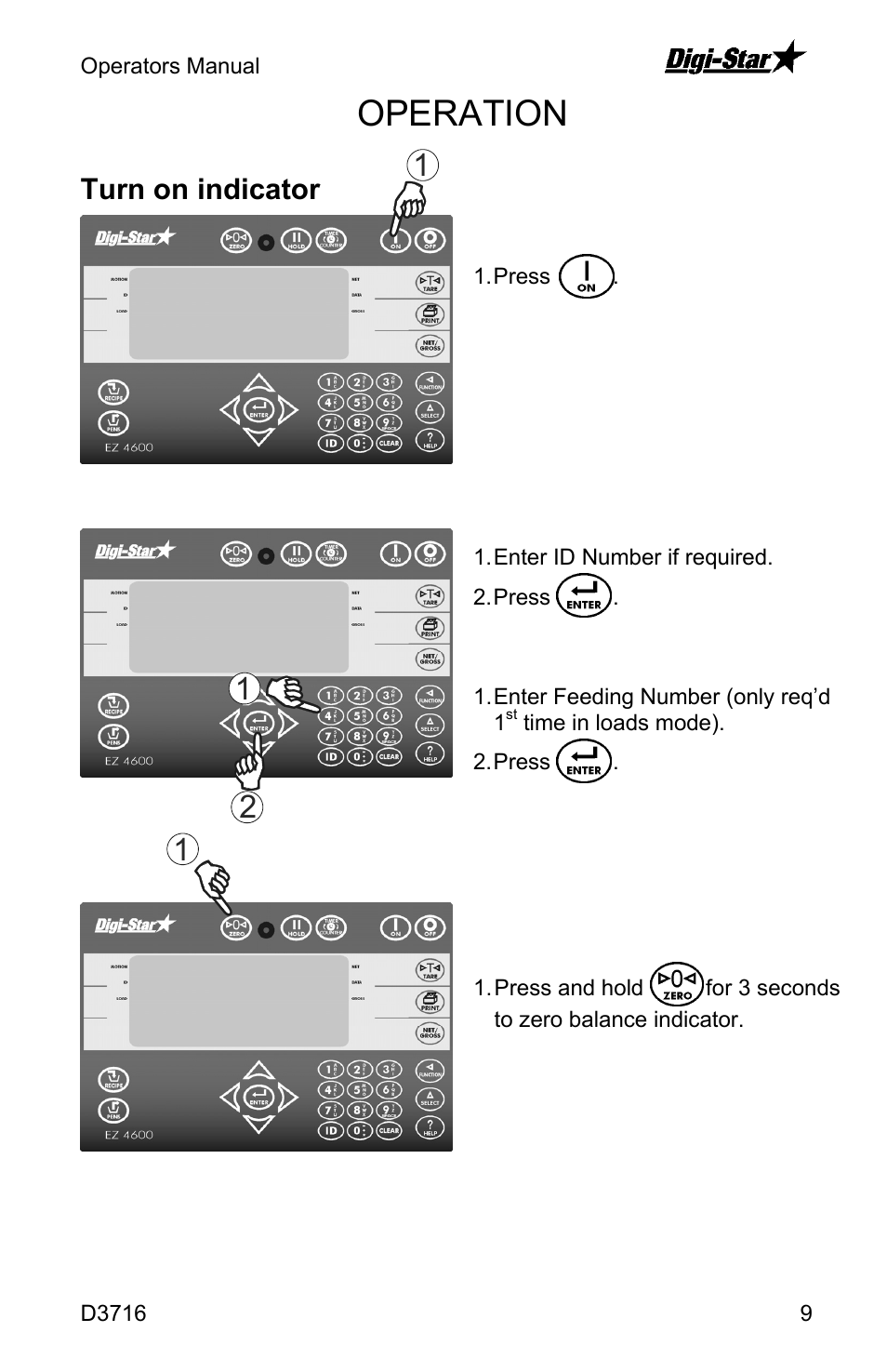 Operation, Turn on indicator | Digi-Star EZ4600 User Manual | Page 9 / 35
