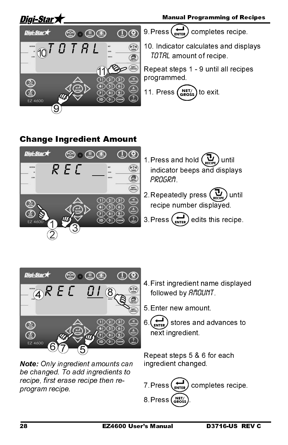 R e c, R e c 0 i, Change ingredient amount | Digi-Star EZ4600 User Manual | Page 32 / 51