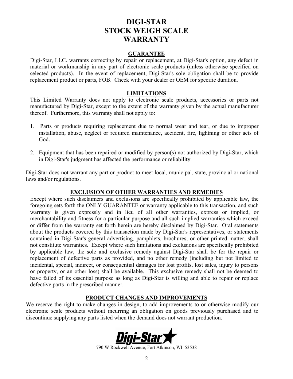 Digi-star stock weigh scale warranty | Digi-Star SW3300 User Manual | Page 3 / 24