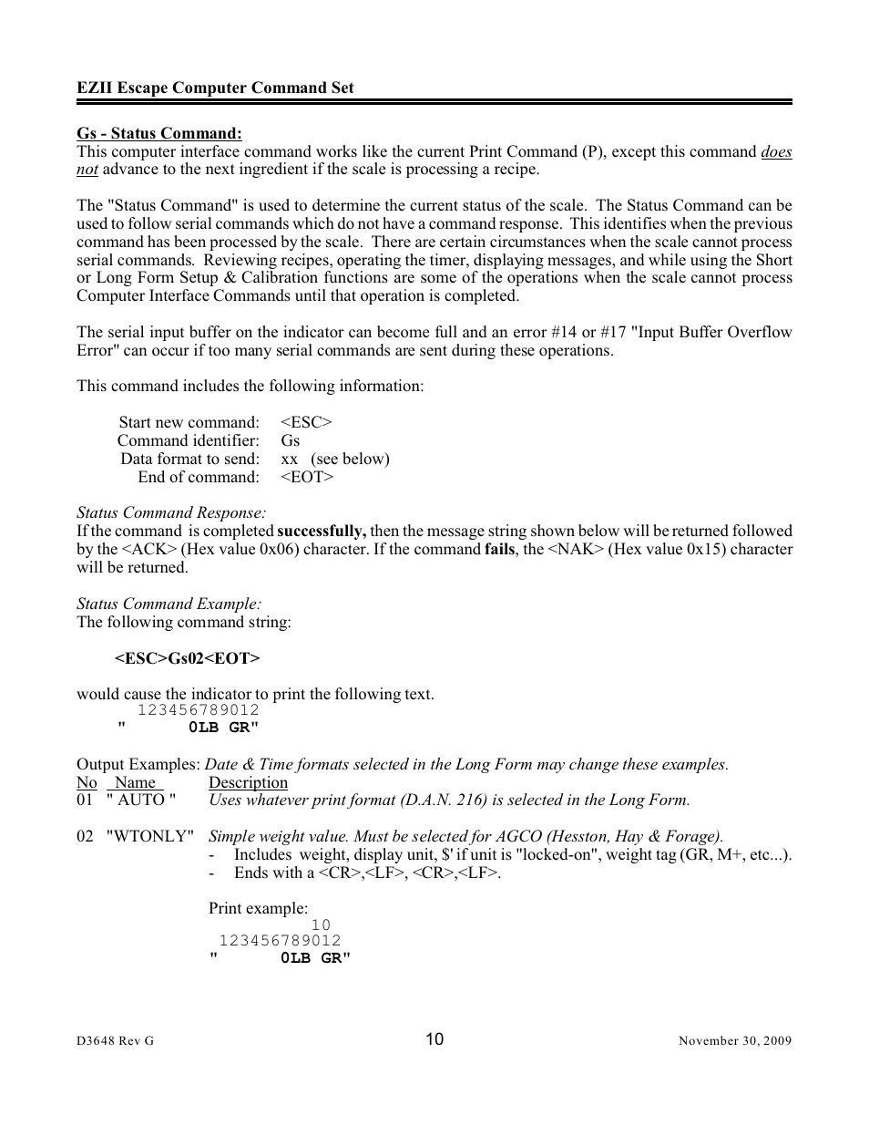 Digi-Star EZII Escape Computer Command Set User Manual | Page 10 / 46