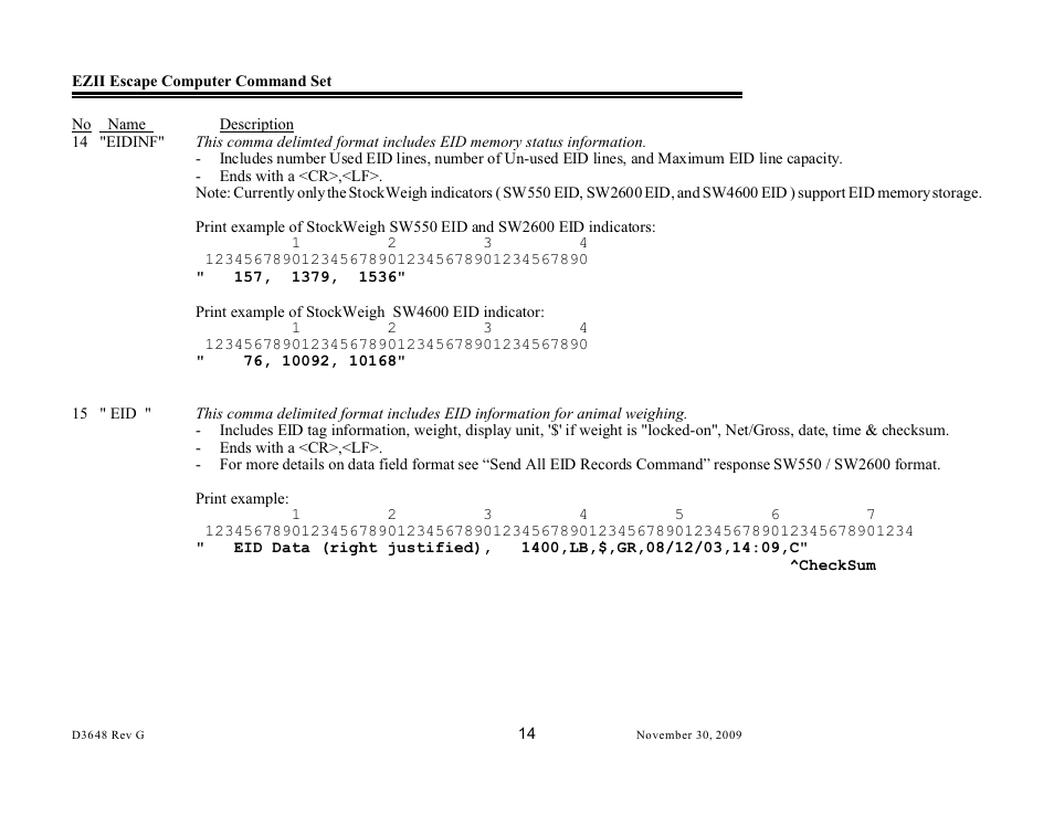 Digi-Star EZII Escape Computer Command Set User Manual | Page 14 / 46
