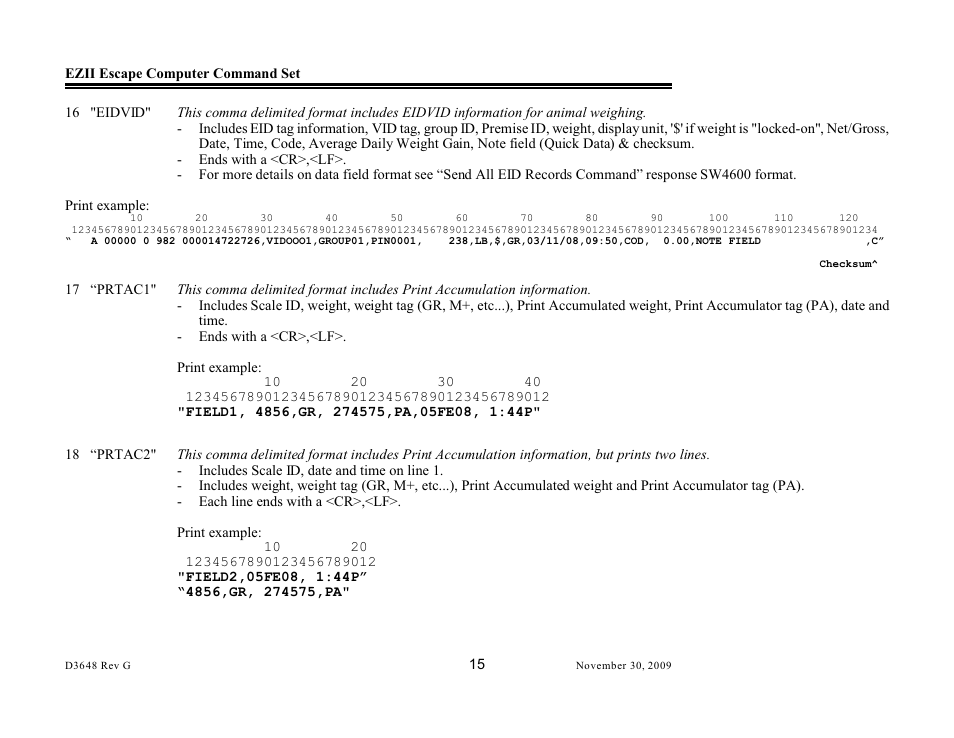 Digi-Star EZII Escape Computer Command Set User Manual | Page 15 / 46