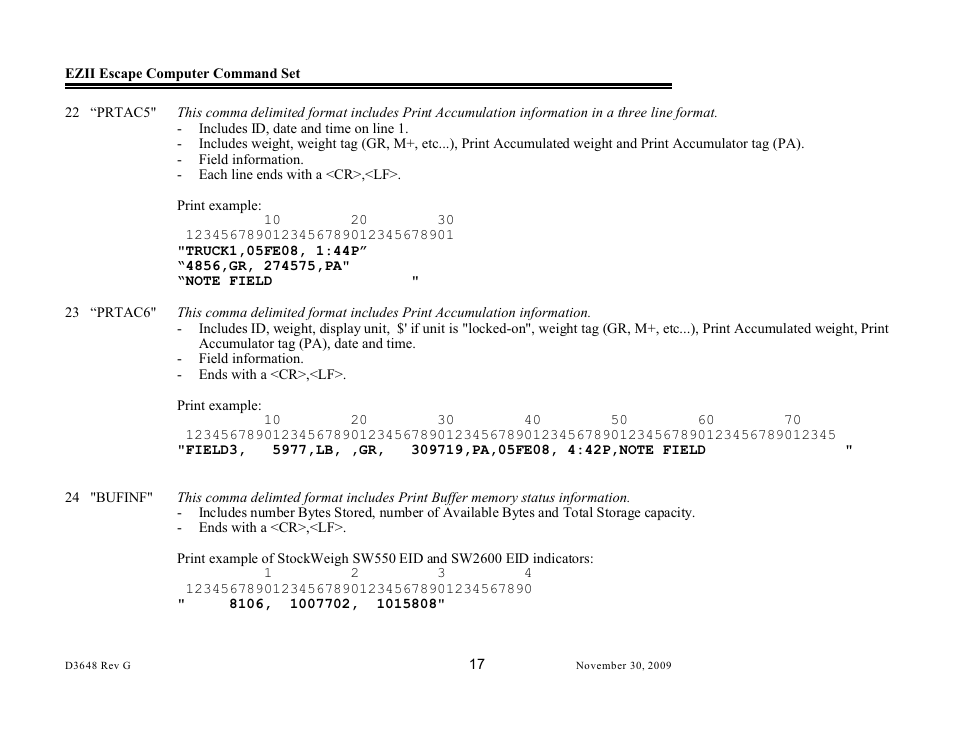Digi-Star EZII Escape Computer Command Set User Manual | Page 17 / 46
