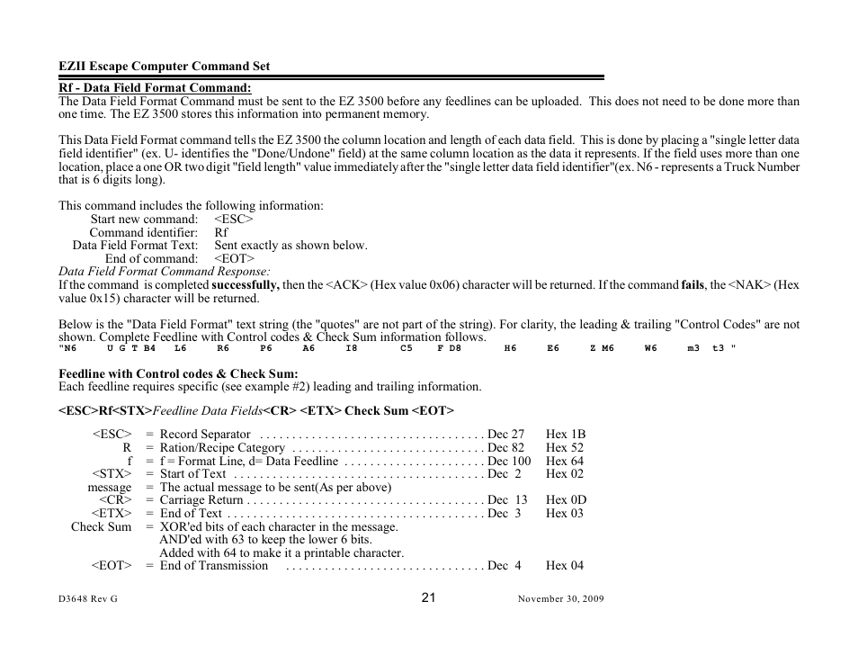 Digi-Star EZII Escape Computer Command Set User Manual | Page 21 / 46