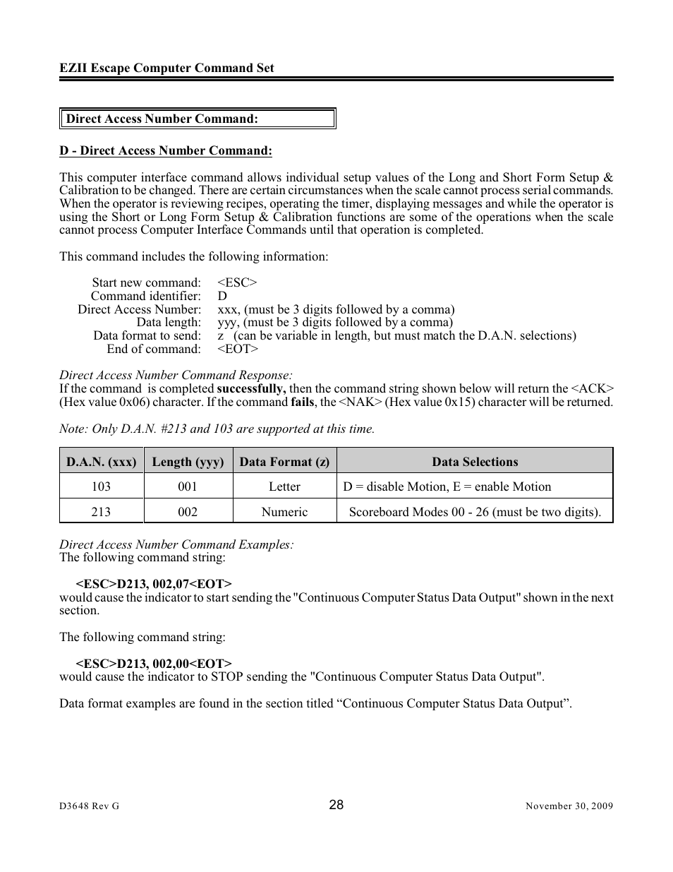 Digi-Star EZII Escape Computer Command Set User Manual | Page 28 / 46