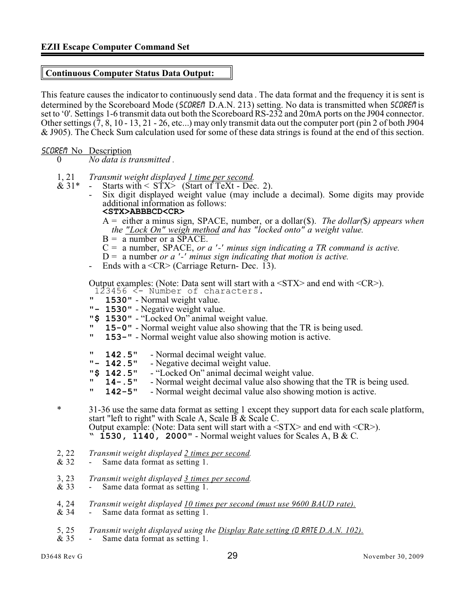 Digi-Star EZII Escape Computer Command Set User Manual | Page 29 / 46