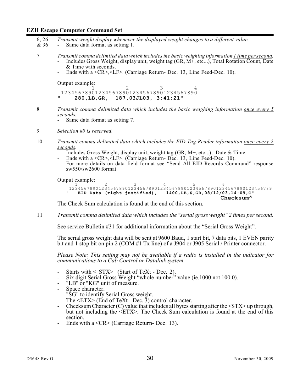 Digi-Star EZII Escape Computer Command Set User Manual | Page 30 / 46