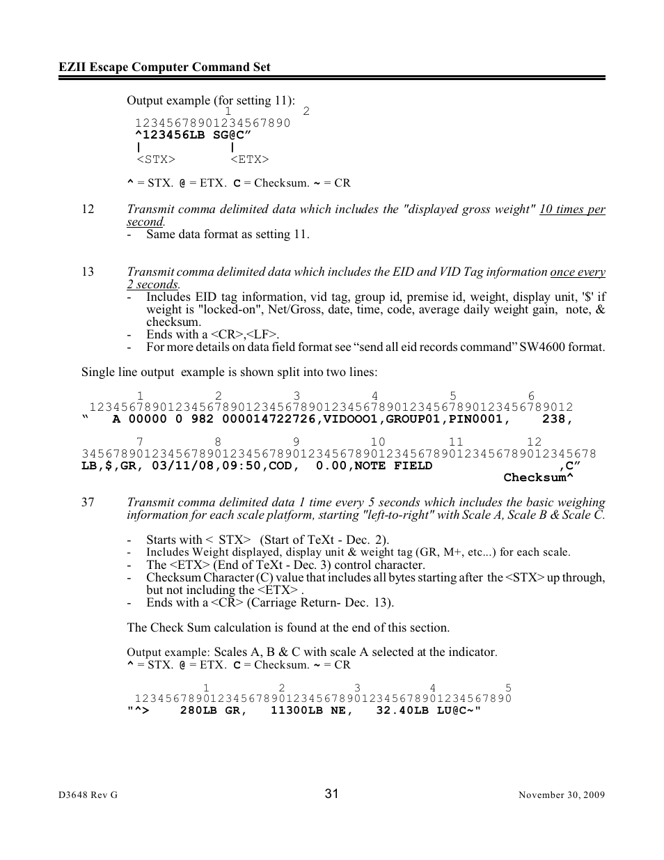 Digi-Star EZII Escape Computer Command Set User Manual | Page 31 / 46
