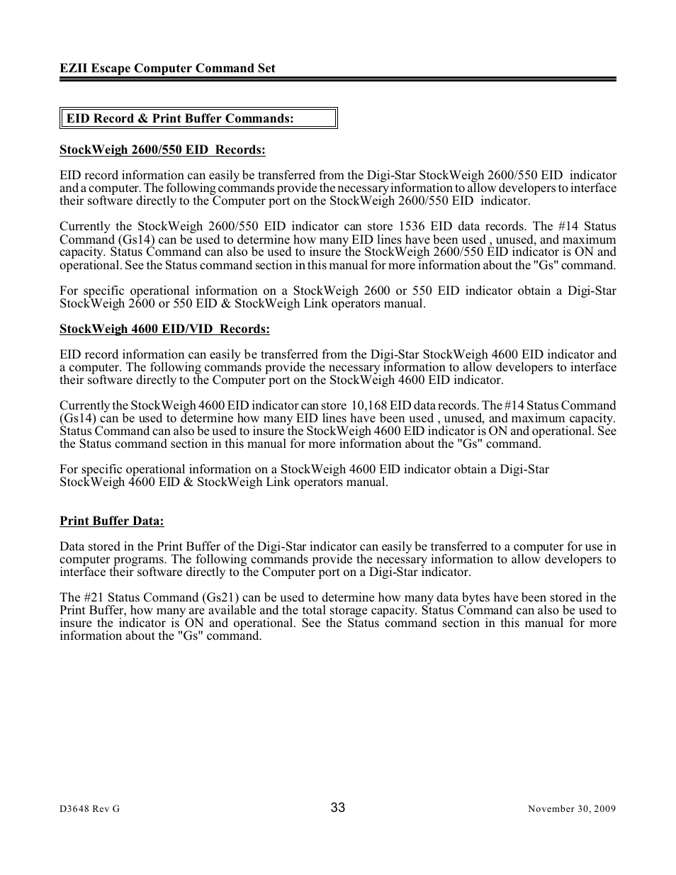 Digi-Star EZII Escape Computer Command Set User Manual | Page 33 / 46