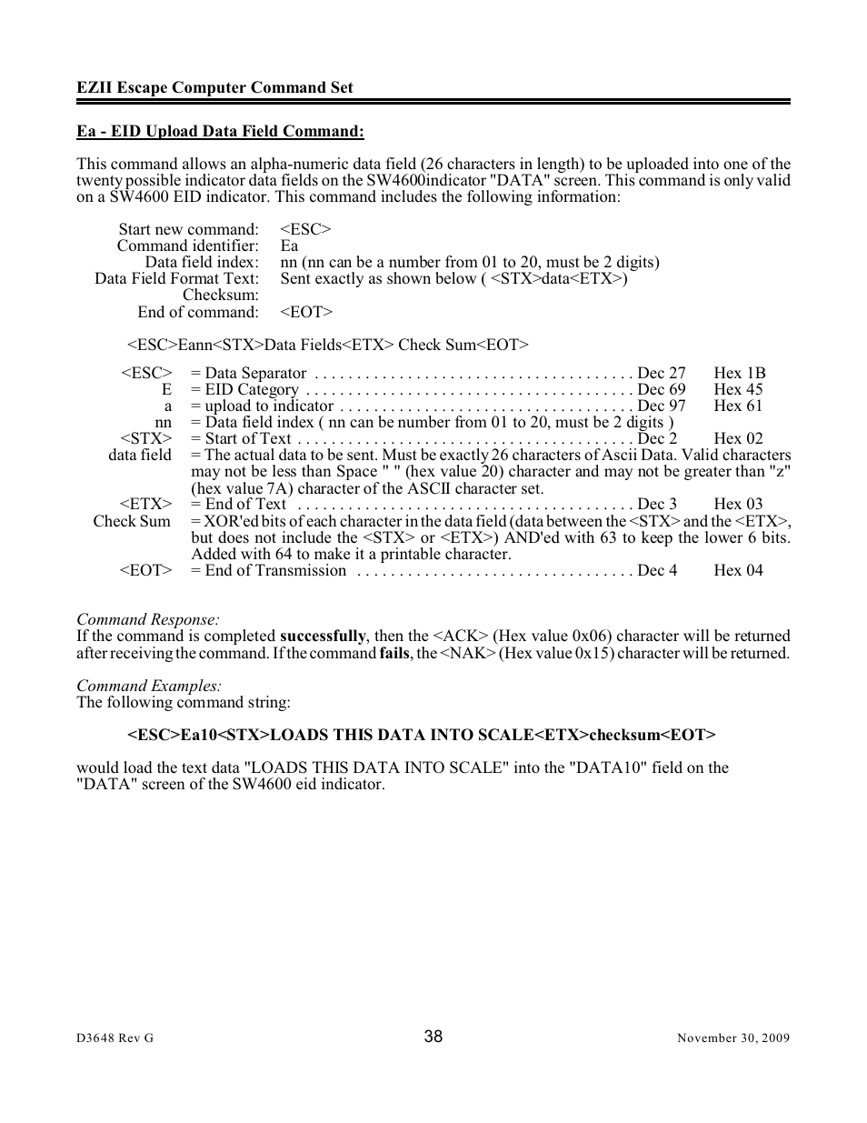 Digi-Star EZII Escape Computer Command Set User Manual | Page 38 / 46