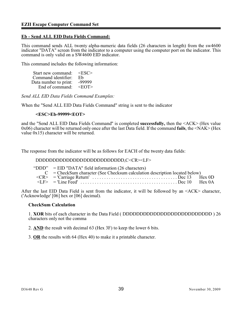 Digi-Star EZII Escape Computer Command Set User Manual | Page 39 / 46