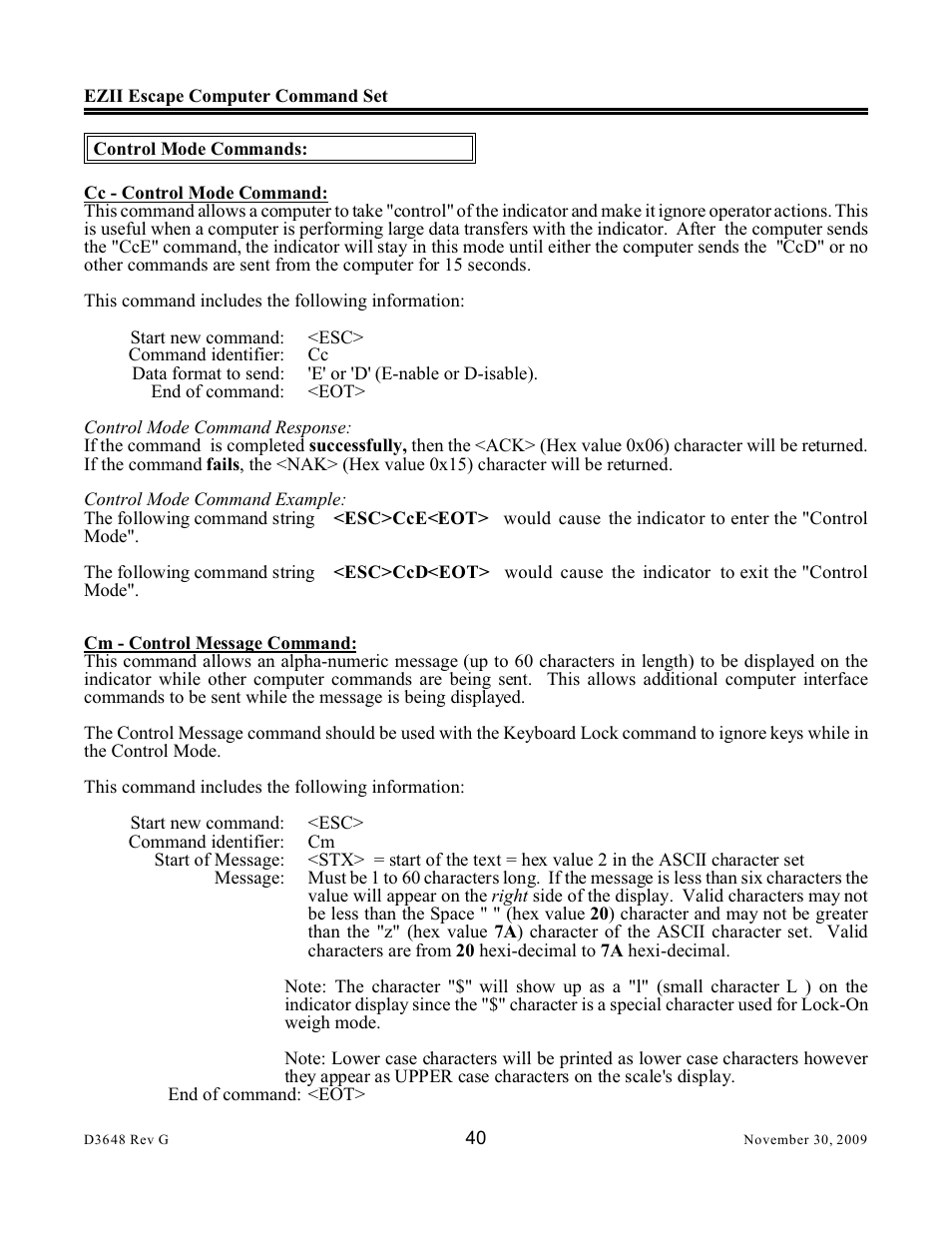 Digi-Star EZII Escape Computer Command Set User Manual | Page 40 / 46