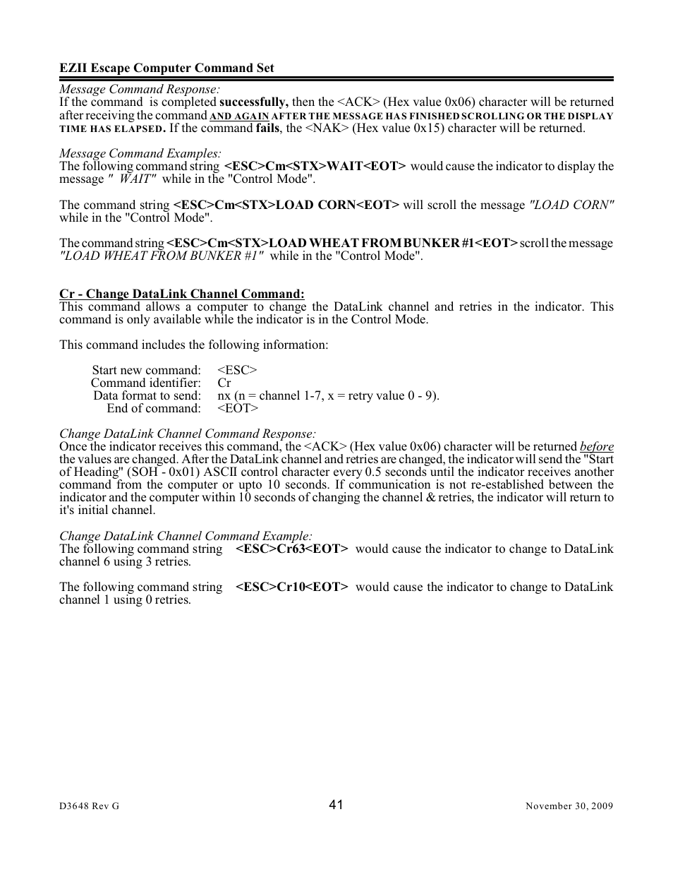 Digi-Star EZII Escape Computer Command Set User Manual | Page 41 / 46