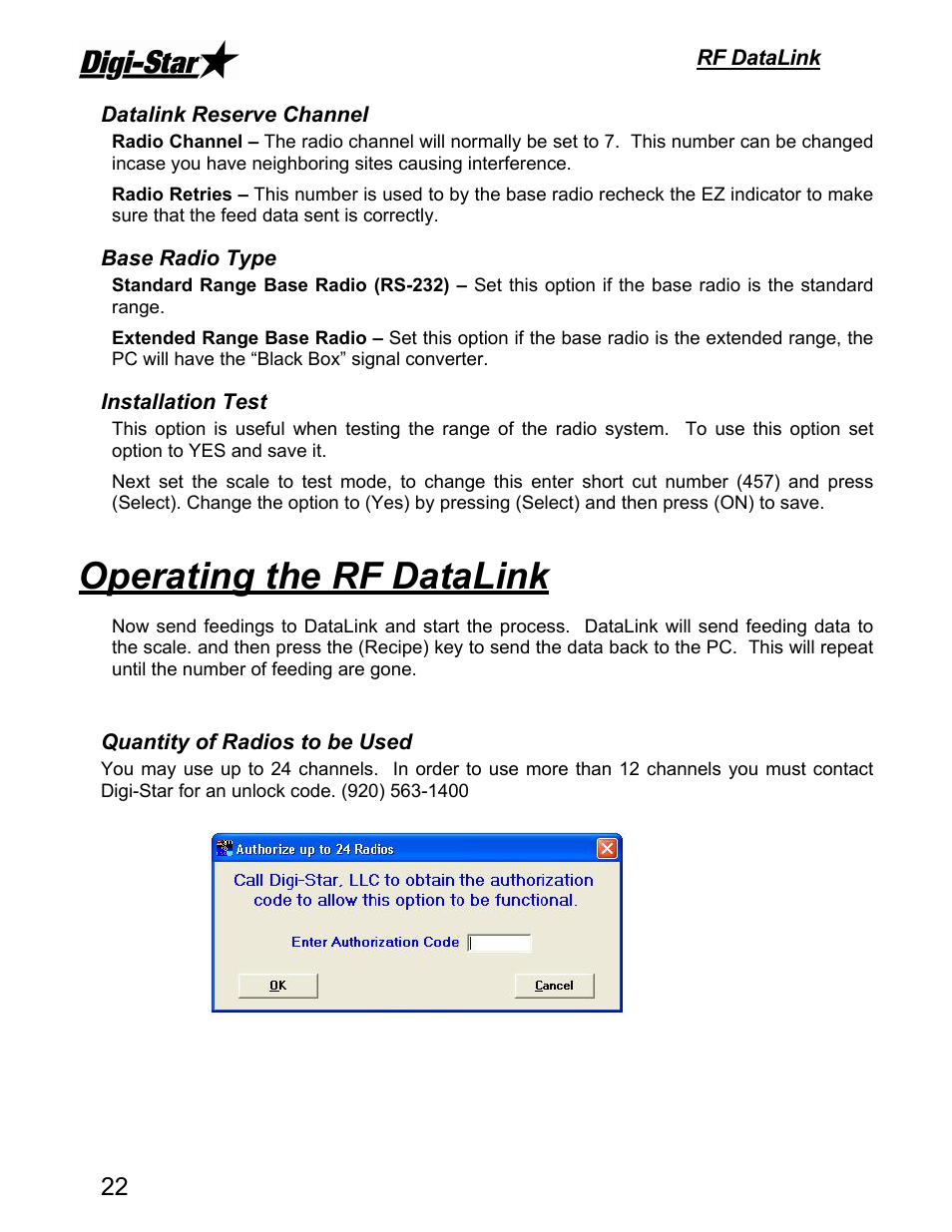 Operating the rf datalink | Digi-Star DataLink User Manual | Page 26 / 39