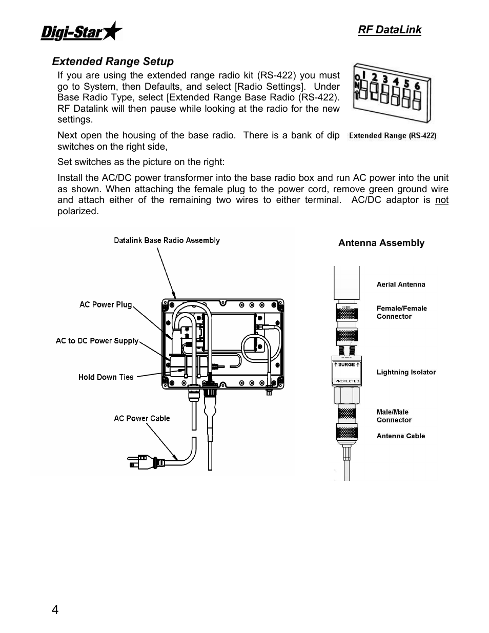 Rf datalink, Extended range setup | Digi-Star DataLink User Manual | Page 8 / 39