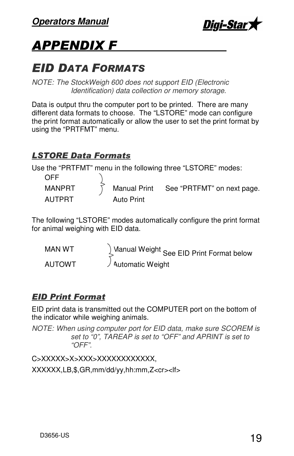 Operators manual | Digi-Star StockWeigh 600 User Manual | Page 23 / 31