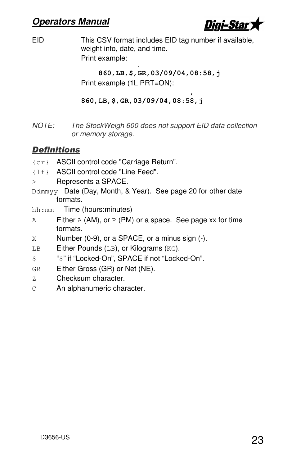 Operators manual | Digi-Star StockWeigh 600 User Manual | Page 27 / 31
