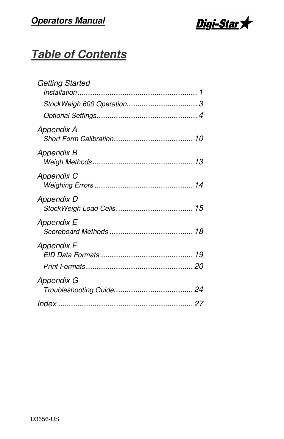 Digi-Star StockWeigh 600 User Manual | Page 3 / 31