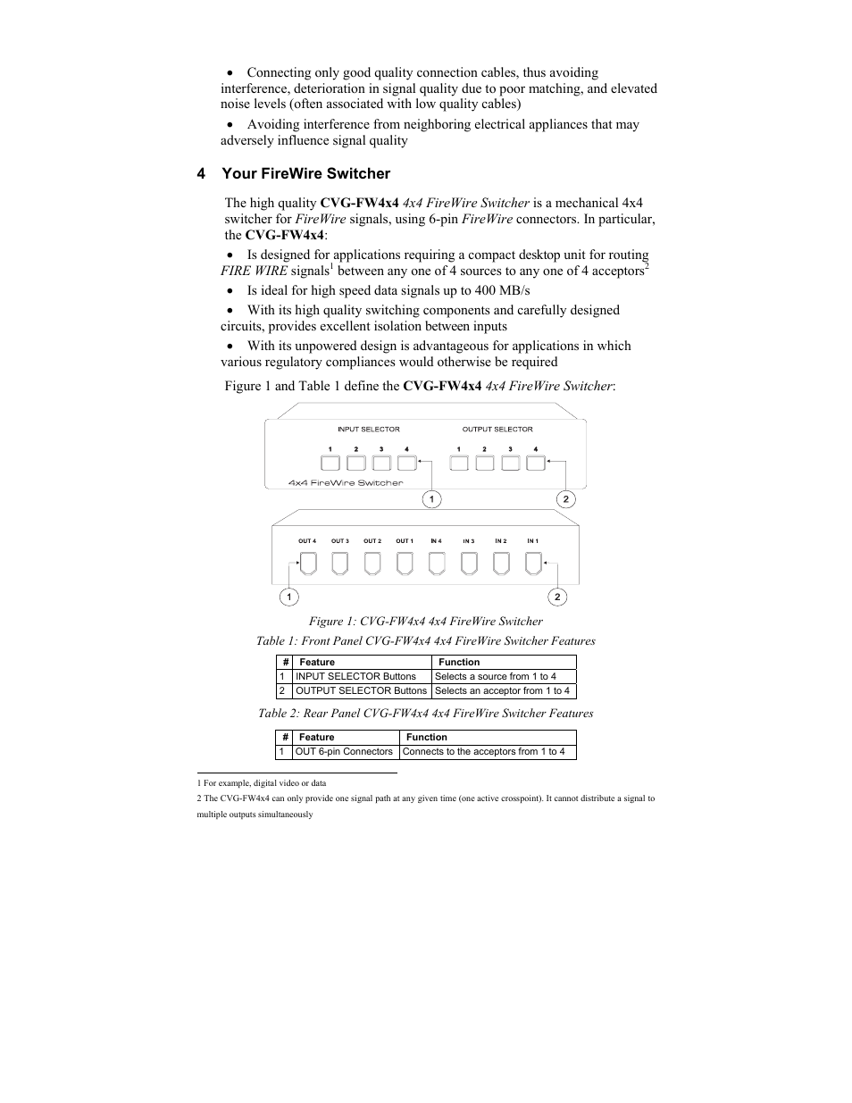 4 your firewire switcher | Comprehensive Video CVG-FW4X4 User Manual | Page 6 / 8