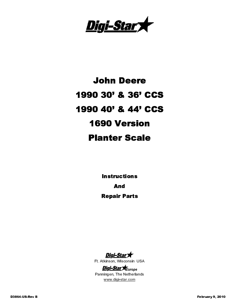 Digi-Star John Deere 1990 30 & 36 CCS  1690 Version User Manual | 12 pages