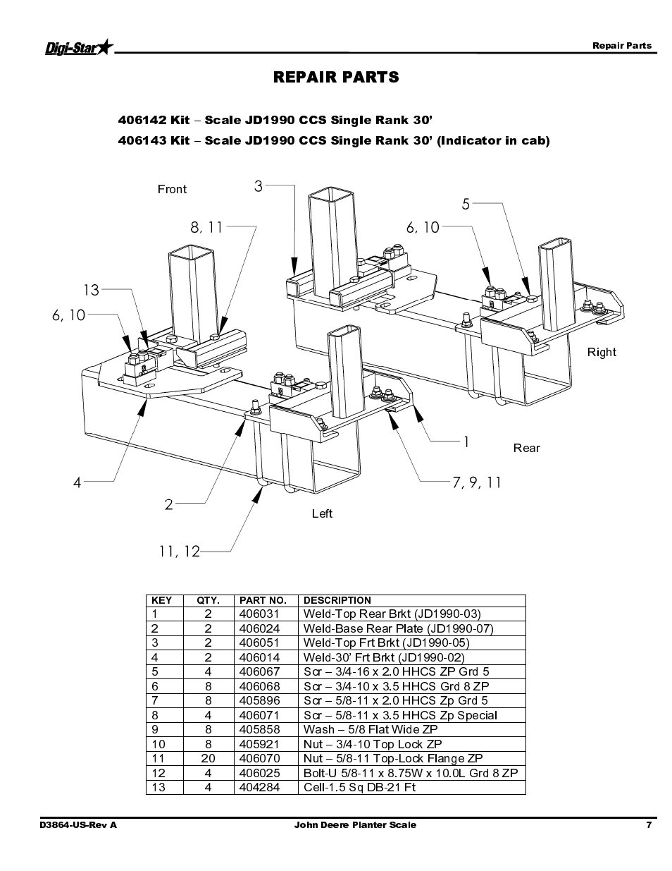 Repair parts | Digi-Star John Deere 1990 30 & 36 CCS  1690 Version User Manual | Page 9 / 12