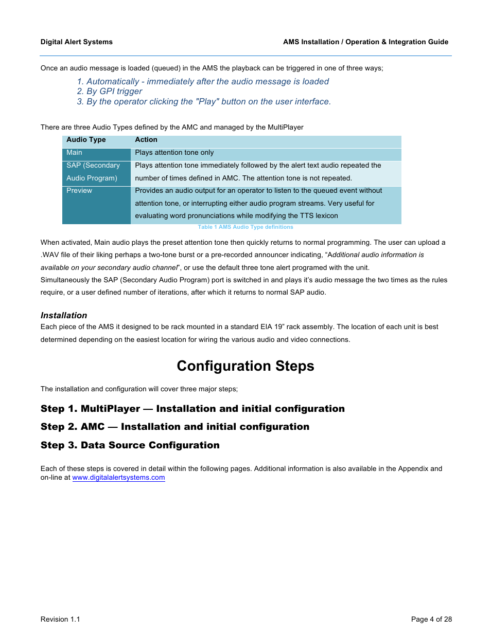 Configuration steps | Digital Alert Systems DASAMS User Manual | Page 4 / 28