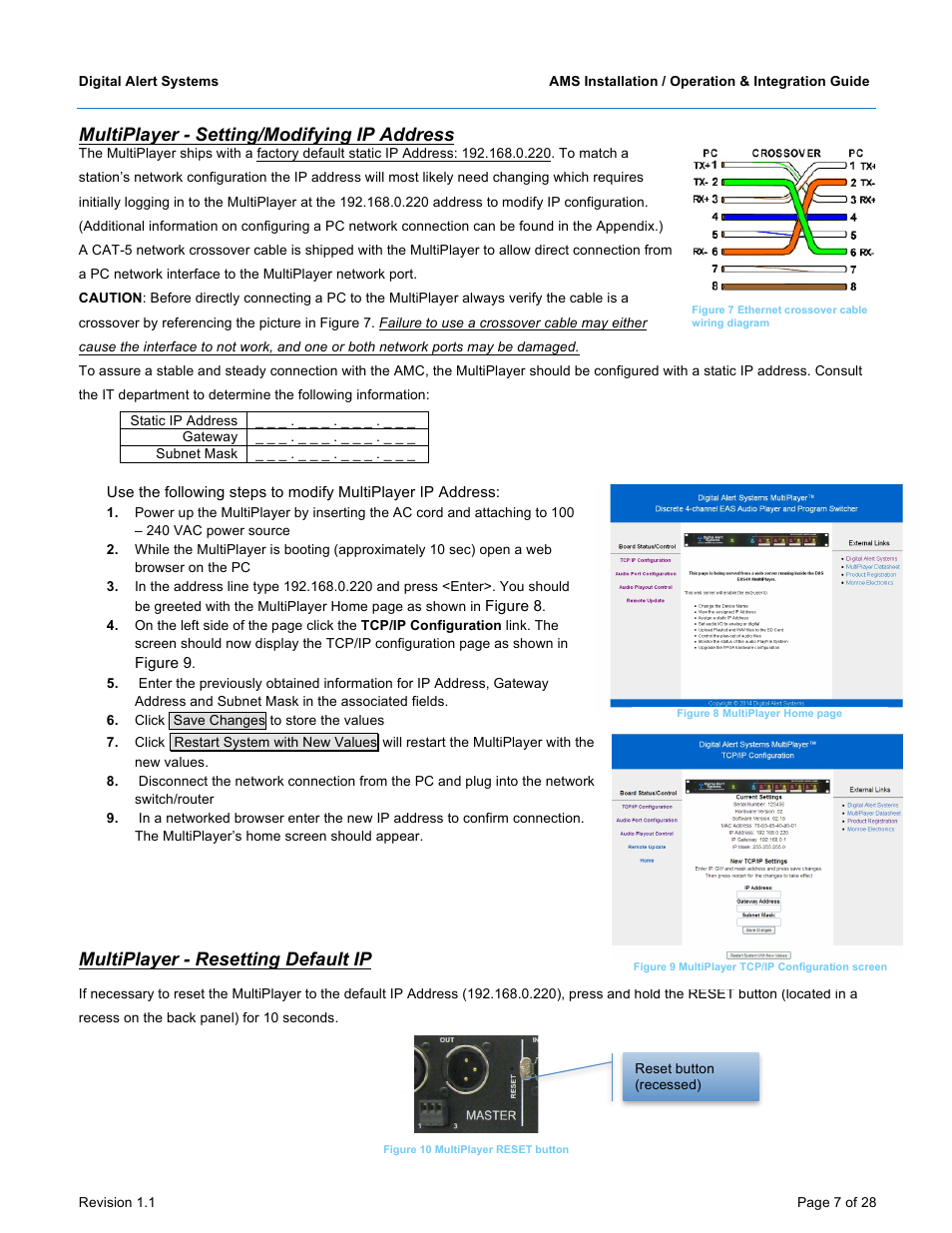Multiplayer - setting/modifying ip address, Multiplayer - resetting default ip | Digital Alert Systems DASAMS User Manual | Page 7 / 28
