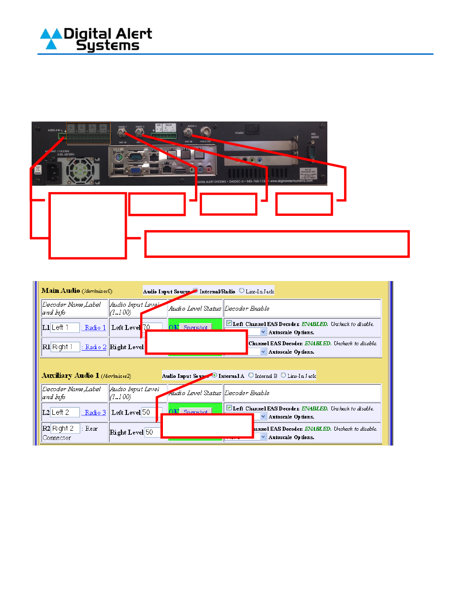 Radio 1 radio 2 radio 3 internal/radio internal a | Digital Alert Systems DASDEC-II QUICK START UP GUIDE User Manual | Page 11 / 40