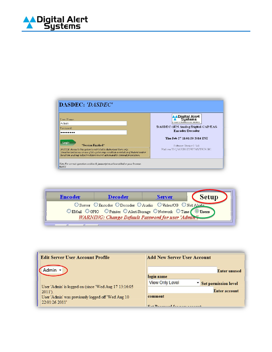 Step 5 – changing the default admin password | Digital Alert Systems DASDEC-II QUICK START UP GUIDE User Manual | Page 20 / 40