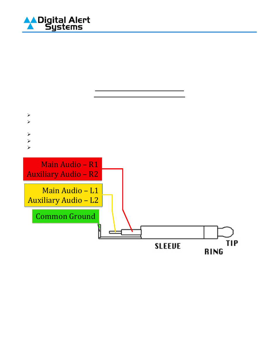 Step 2 – connecting the audio wiring, Main audio – r1, Auxiliary audio – r2 | Main audio – l1, Auxiliary audio – l2, Common ground | Digital Alert Systems DASDEC-II QUICK START UP GUIDE User Manual | Page 8 / 40